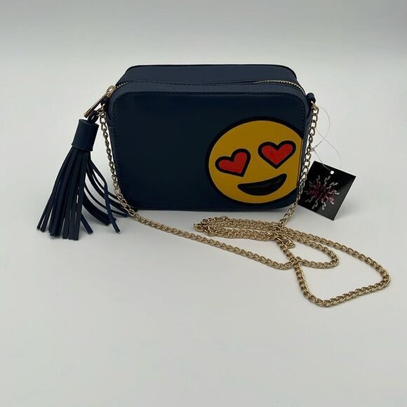 Olivia Miller Handbags - Olive Miller Heart Eye Smily Face Emoji Crossbody Bag Blue Yellow Gold